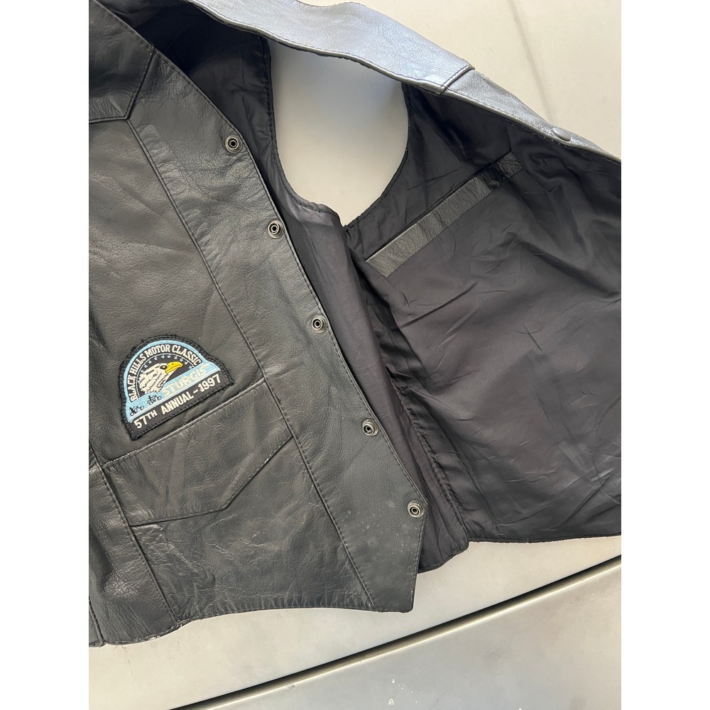 Vintage Harley Davidson Vest 1997 Patch Black Leather Motorcycle Vest Mens Large - Picture 5 of 7